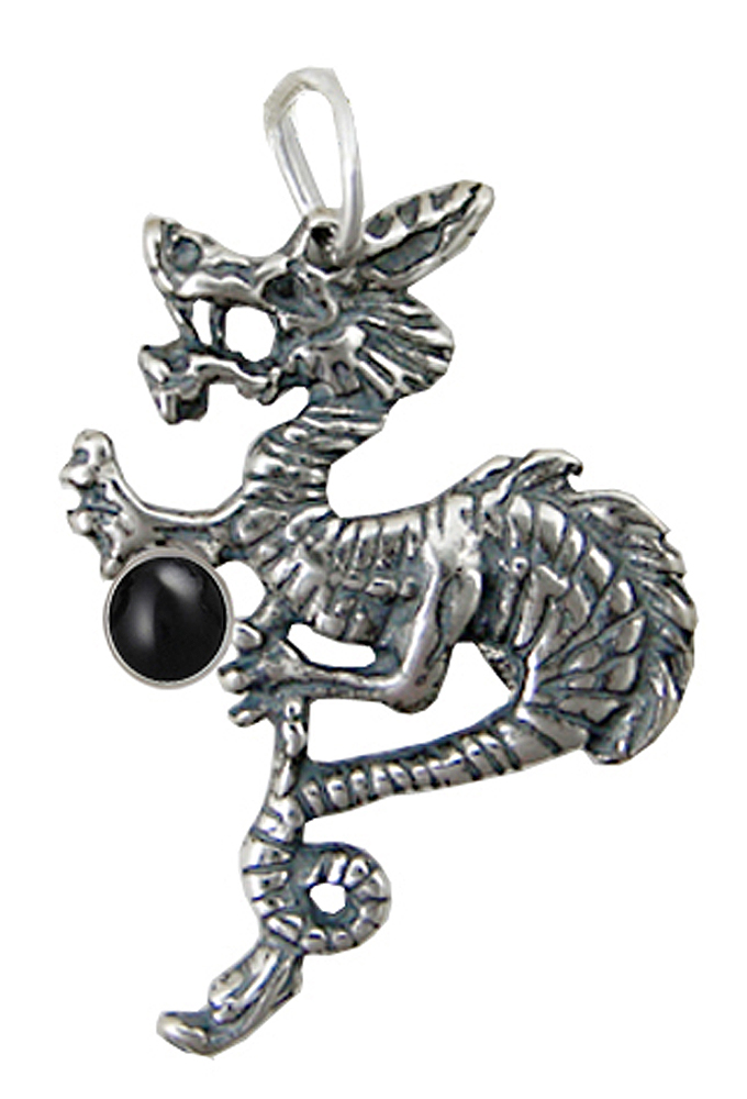 Sterling Silver Petite Dragon Pendant With Black Onyx